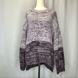 Cupio fluffy sweater melange heather purple colorblock drop shoulder split seam